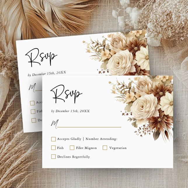 Rustic Boho Neutral Floral Weding RSVP Card (Creator Uploaded)