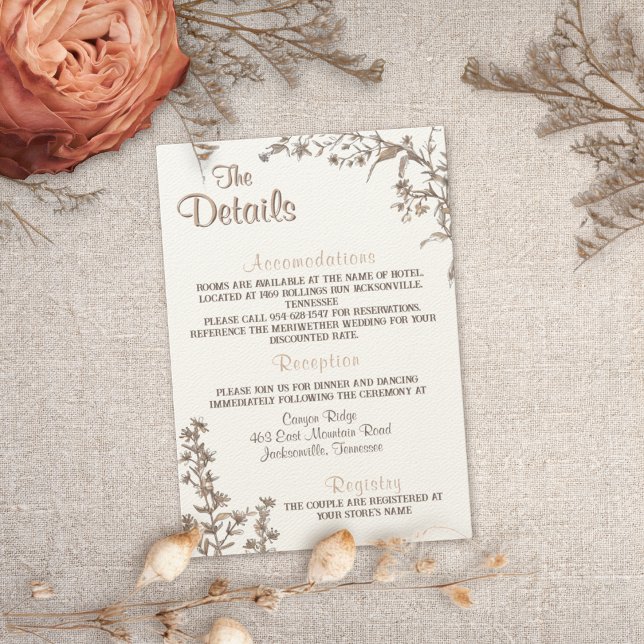 Rustic Boho Neutral Wildlfower Wedding Details Enclosure Card (Creator Uploaded)