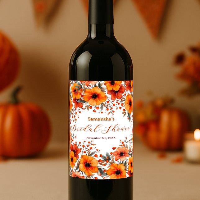 Rustic Boho Orange Bloom Berry Frame Bridal Shower Wine Label (Creator Uploaded)