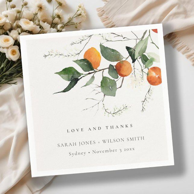 Rustic Boho Orange Blossom Botanical Wedding Napkin (Creator Uploaded)