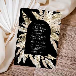 Rustic Boho Pampas Arch Black Bridal Shower Invitation
