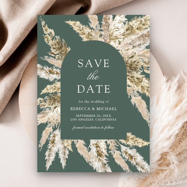 Rustic Boho Pampas Arch Sage Green Wedding Save The Date (Creator Uploaded)