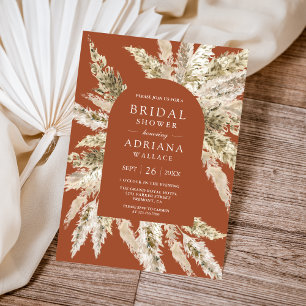 Rustic Boho Pampas Arch Terracotta Bridal Shower Invitation