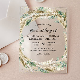 Rustic Boho Pampas Eucalyptus Wreath Wedding Acrylic Invitations
