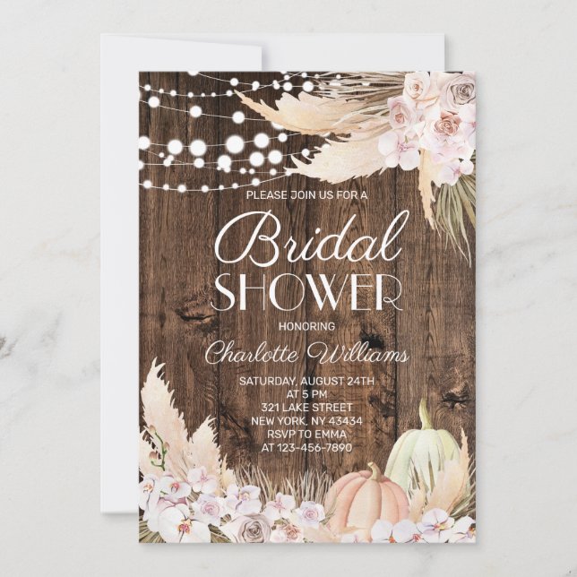 Rustic Boho Pampas Grass Bridal Shower Invitation (Front)