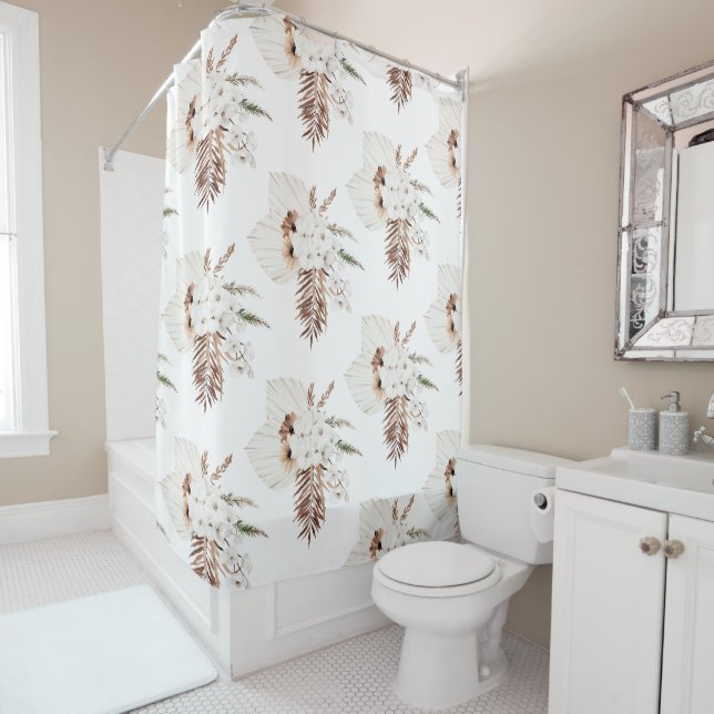 Rustic Boho Pampas Grass Floral Botanical Shower Curtain (In Situ)