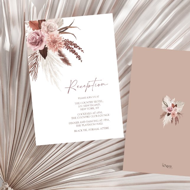 Rustic Boho Pampas Grass Terracotta Wedding Enclosure Card (Boho Dusty Pink Dried Flowers Wedding Reception Enclosure Card)