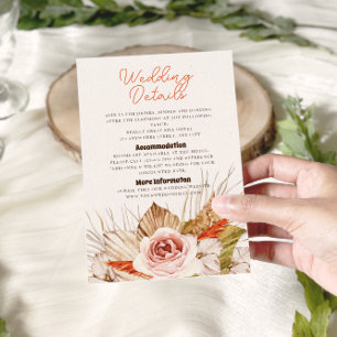 Rustic Boho Pampas Grass Wedding Details Enclosure Card