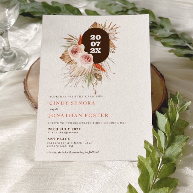 Rustic Boho Pampas Grass Wedding  Invitation (Creator Uploaded)