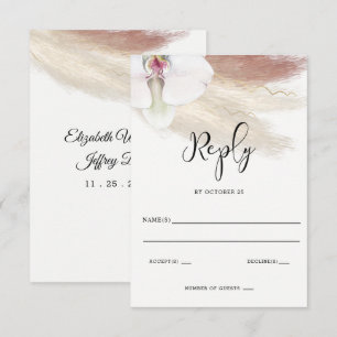 Rustic Boho Pampas Grass White Orchid Wedding RSVP Card