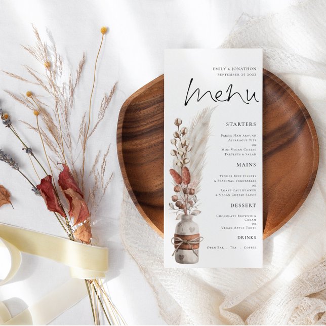 Rustic Boho Pampas Grasses Wedding Menu (Creator Uploaded)
