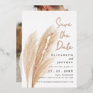 Rustic Boho Pampas Photo Save The Date Foil Invita