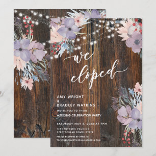 Rustic Boho Pastel Flowers & Lights We Eloped Invitation