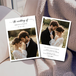 Rustic Boho Photo Black Whimsy Calligraphy Wedding Invitation