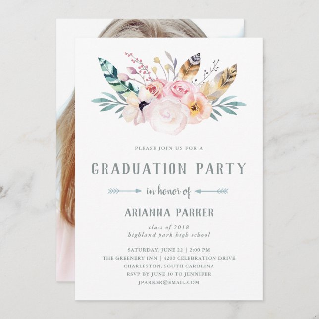 Rustic Boho | Photo Graduation Party Invitation (Front/Back)
