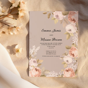 Rustic boho pink coral mauve ivory floral Wedding Invitation