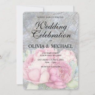 Rustic boho pink floral chic Wedding Invitation