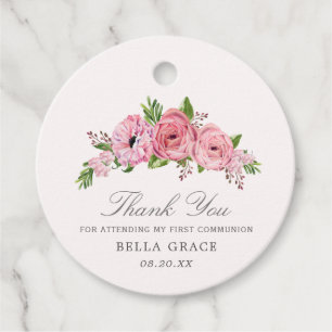 Rustic Boho Pink Floral First Communion Thank You Favour Tags