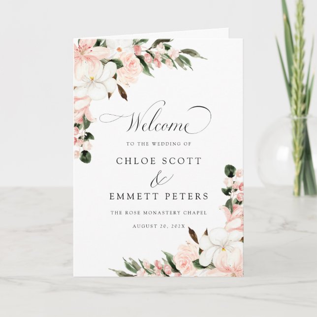 Rustic Boho Pink Floral Wedding Booklet Program Programme (Front)