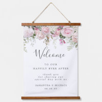 Rustic Boho Pink White Floral Wedding Welcome Sign