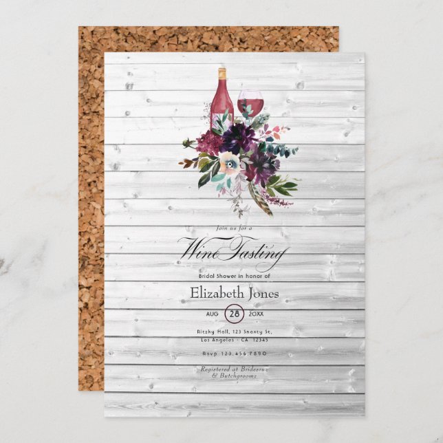 Rustic Boho Plum Red Wine Tasting Bridal Shower Invitation (Front/Back)