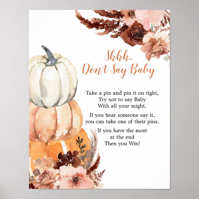 Rustic Boho Pumpkin Don't Say Baby Games Sign (Front)