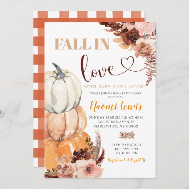 Rustic Boho Pumpkin Fall In Love Baby Shower Invitation (Front/Back)