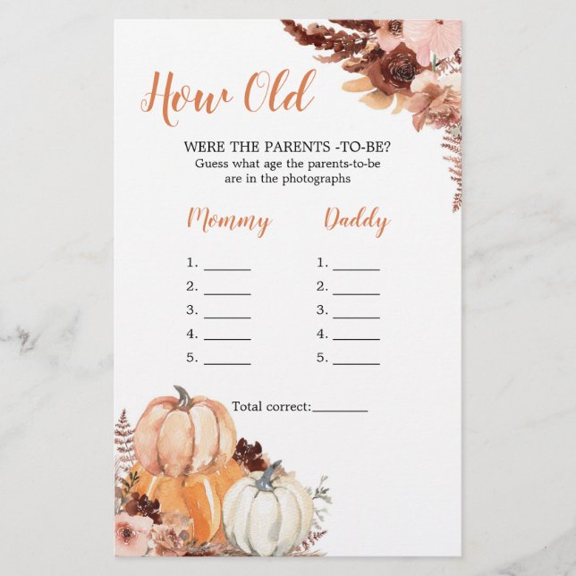 Rustic Boho Pumpkin How Old were The Parents (Front)