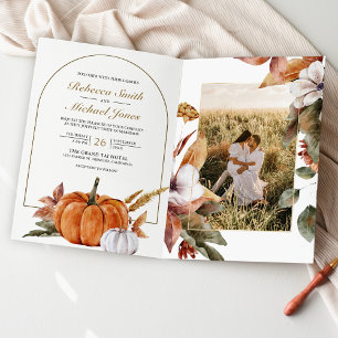 Rustic Boho Pumpkin Photo QR Code Wedding Invitation