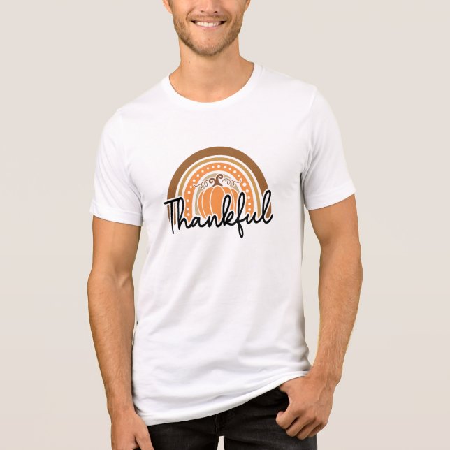 Rustic Boho Pumpkin Rainbow Thankful Tri-Blend Shirt (Front)