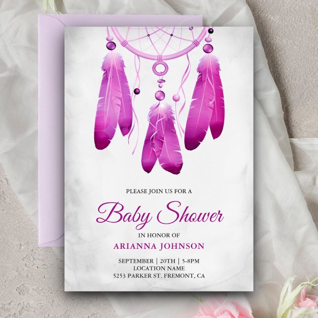 Rustic Boho Purple Dream Catcher Baby Shower Invitation (Creator Uploaded)