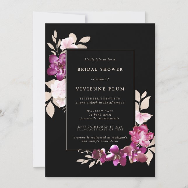 Rustic Boho Purple Pink Floral Bridal Shower Invitation (Front)