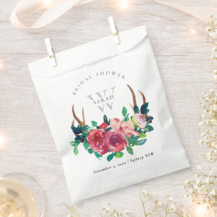 Rustic Boho Red Floral Stag Antlers Bridal Shower Favour Bags