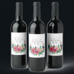 Rustic Boho Red Floral Stag Antlers Monogram Wine Label<br><div class="desc">If you need any further customisation please feel free to message me on yellowfebstudio@gmail.com.</div>