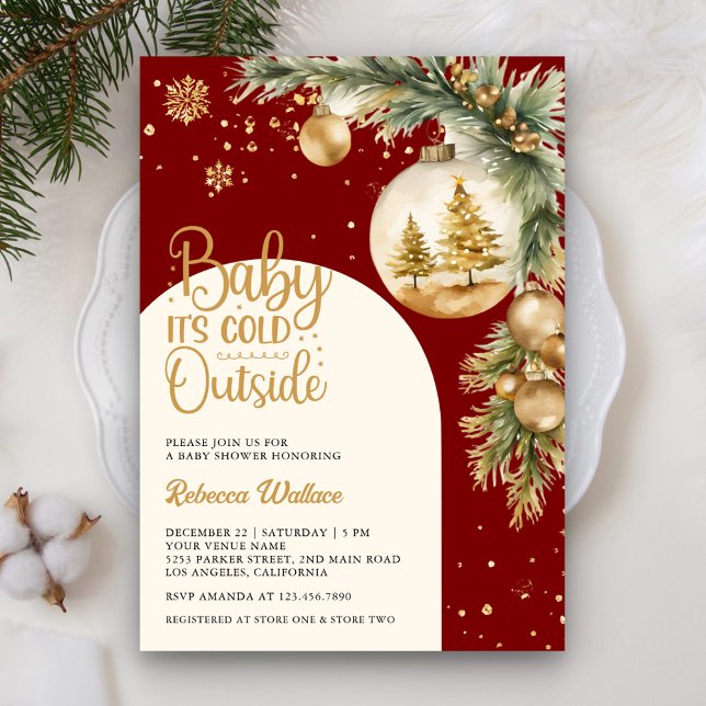 Rustic Boho Red Winter Christmas Baby Shower Invitation (Creator Uploaded)