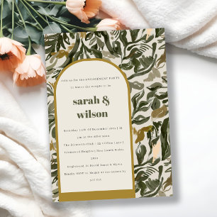 Rustic Boho Retro Arch Green Botanical Engagement Invitation