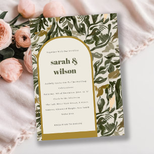 Rustic Boho Retro Arch Green Botanical Wedding Invitation