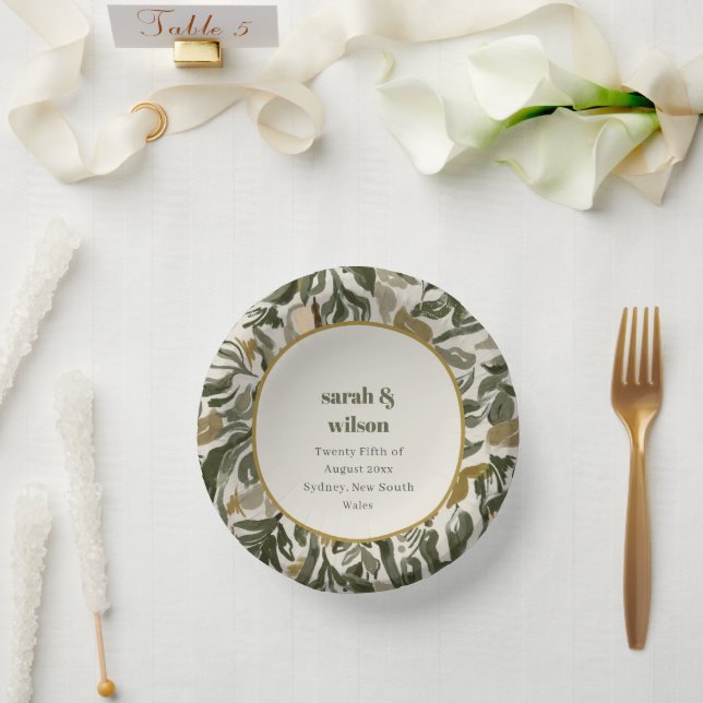 Rustic Boho Retro Arch Green Botanical Wedding Paper Plate (Wedding)