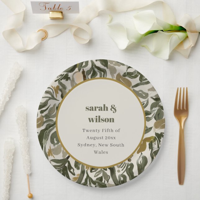 Rustic Boho Retro Arch Green Botanical Wedding Paper Plate (Wedding)