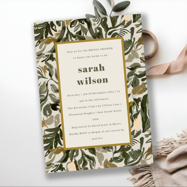 Rustic Boho Retro Green Botanical Bridal Shower Invitation (Creator Uploaded)