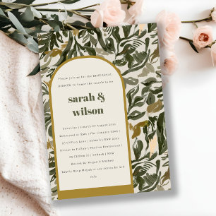 Rustic Boho Retro Green Botanical Rehearsal Dinner Invitation