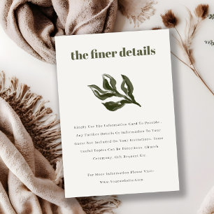 Rustic Boho Retro Green Botanical Wedding Detail Enclosure Card