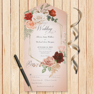 Rustic Boho Rust & Peach Floral Frame Blush Dinner All In One Invitation