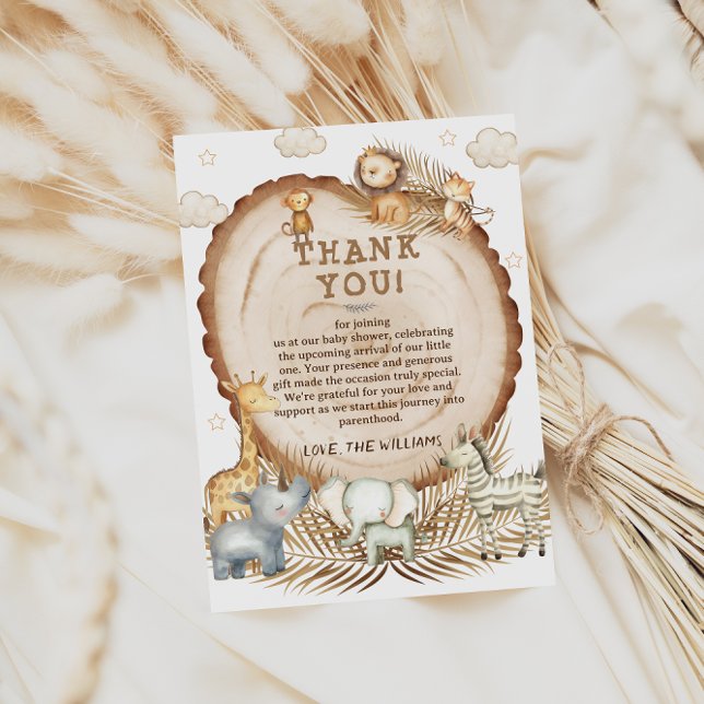 Rustic Boho Safari Animals Baby Shower Thank You Card (Creator Uploaded)