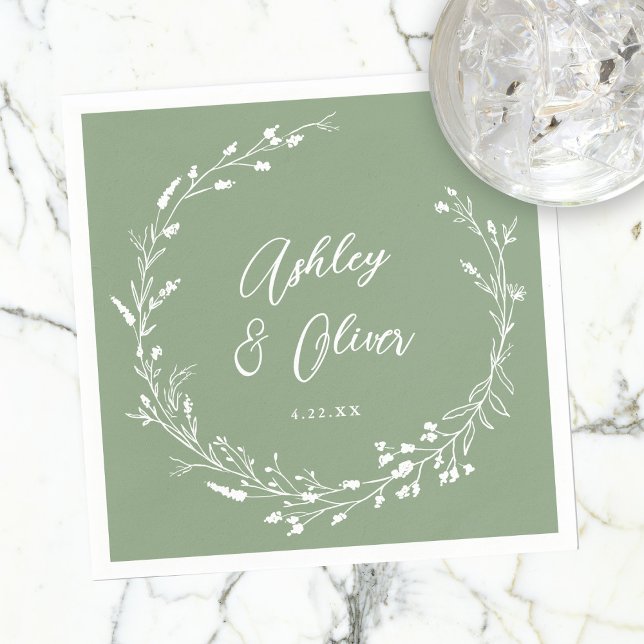 Rustic Boho Sage Green Wildflower Floral Wedding Napkin (Creator Uploaded)