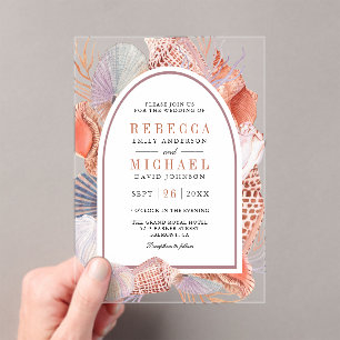 Rustic Boho Seashells Nautical Wedding Acrylic Invitations