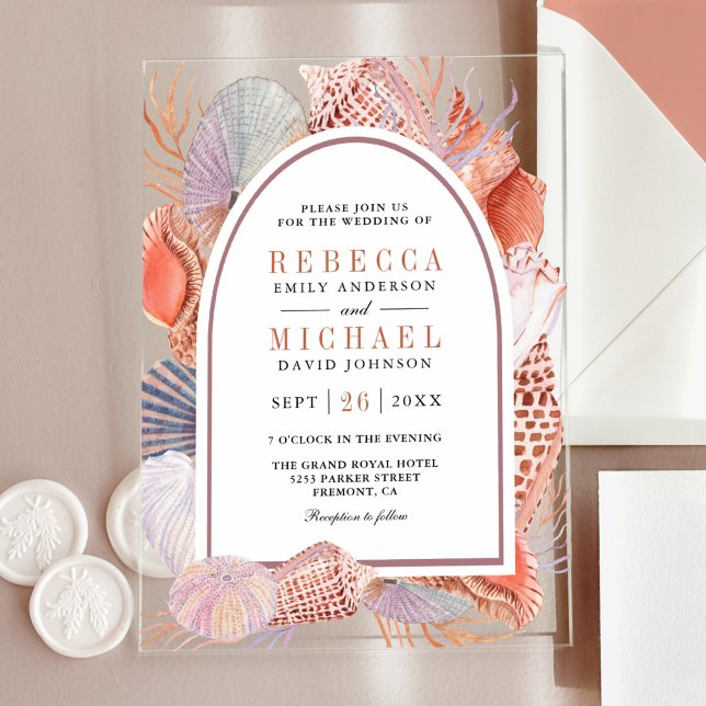 Rustic Boho Seashells Nautical Wedding Acrylic Invitations (Creator Uploaded)