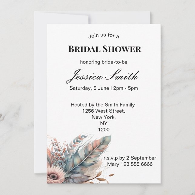 Rustic Boho Silver & Pink Floral Bridal Shower Invitation (Front)