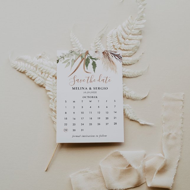 Rustic Boho Simple Floral Save the Date Calendar (Creator Uploaded)