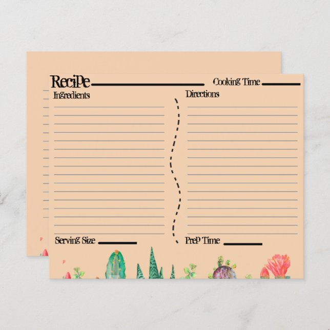 Rustic Boho Southwest Catcus Recipe Cards (Front/Back)